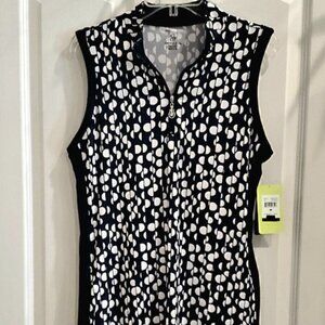 EMERALD 18 Woman’s Golf Dress Sleeveless Navy & White Polka Dots Size M New-NWT